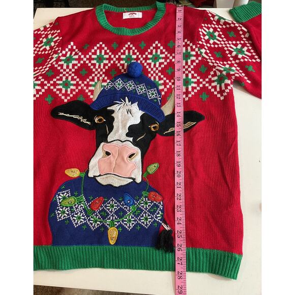Holiday Time Ugly Christmas Sweater Lights Up Unisex M (38/40)Cow Sweater - Picture 4 of 7